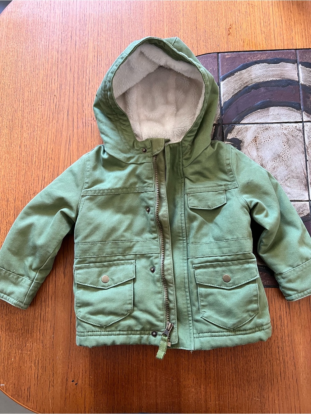 Cat & Jack Khaki Green Hooded Cargo Jacket with Sherpa Lining